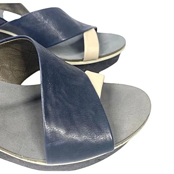 Coclico Guya Women’s Wedge Sandals Blue Leather 10.5 Medium Made in Spain