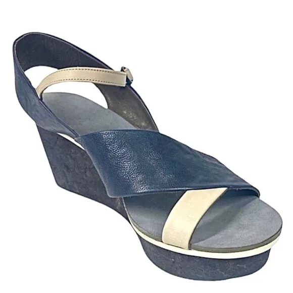 Coclico Guya Women’s Wedge Sandals Blue Leather 10.5 Medium Made in Spain