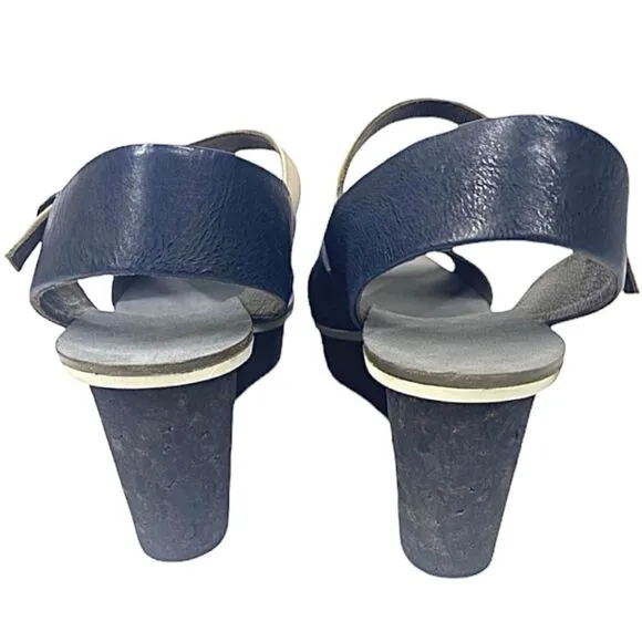 Coclico Guya Women’s Wedge Sandals Blue Leather 10.5 Medium Made in Spain