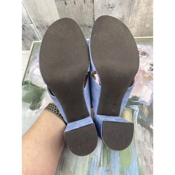 Cole Haan Gabby Slip-On Block-Heel Sandals in Blue Size 10.