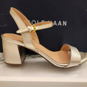 Cole Haan Gold Leather &quot;Josie&quot; Block Heel Sandals. NIB. Size 10