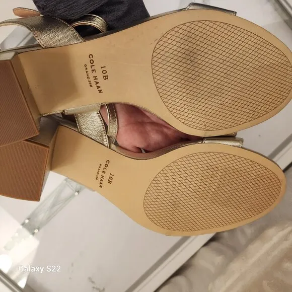 Cole Haan Gold Leather &quot;Josie&quot; Block Heel Sandals. NIB. Size 10