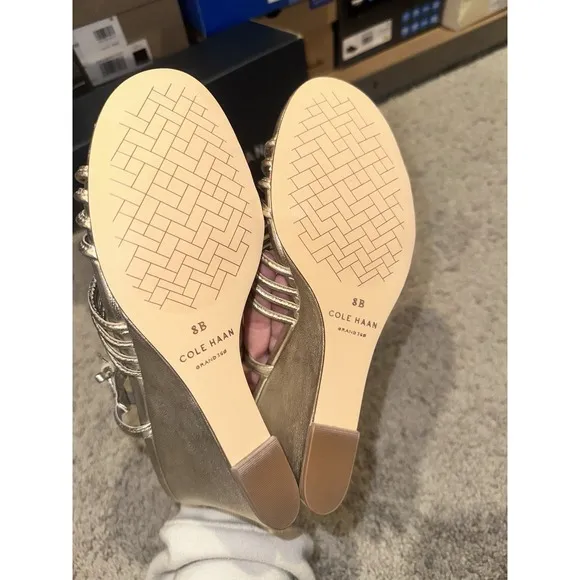 Cole‎ Haan Jitney Knot Sandals Gold Wedge Women's Size 8 Brand New