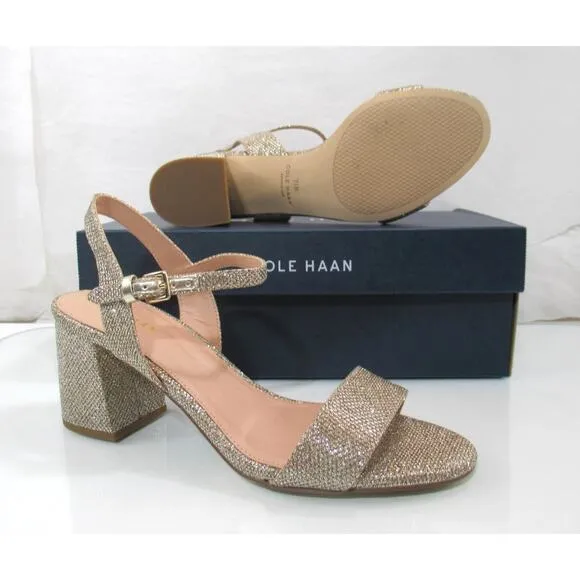 Cole Haan Josie Block Heel Sling Back Sandals Gold Glitter Size 7.5