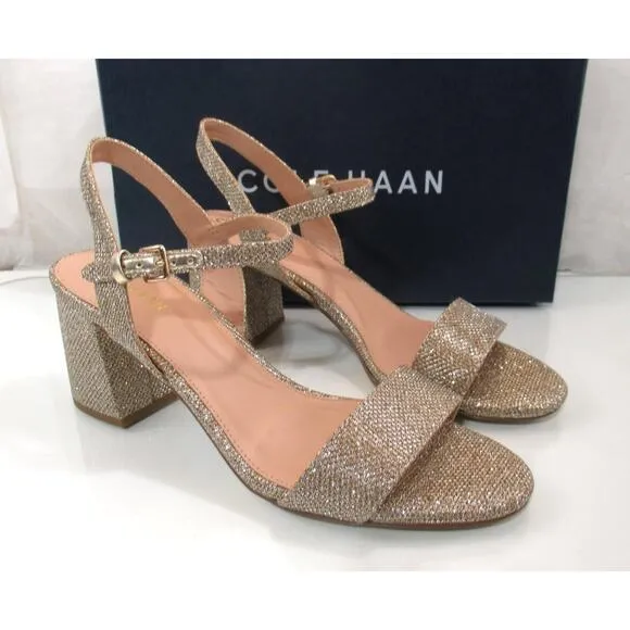 Cole Haan Josie Block Heel Sling Back Sandals Gold Glitter Size 7.5
