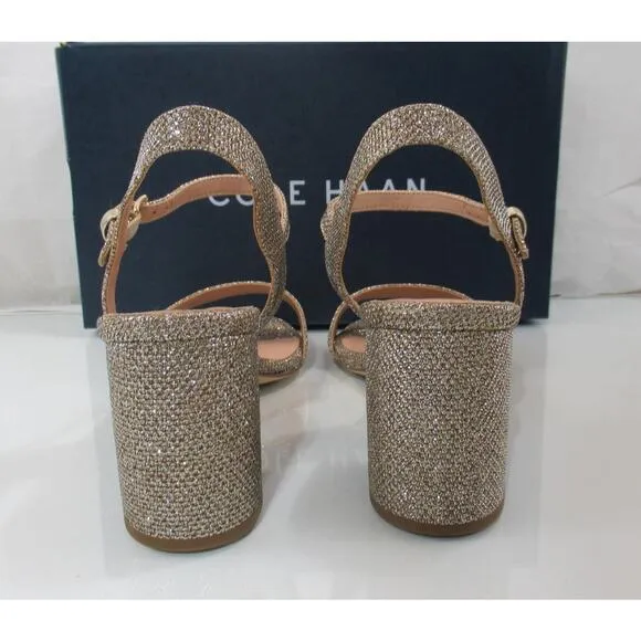Cole Haan Josie Block Heel Sling Back Sandals Gold Glitter Size 7.5