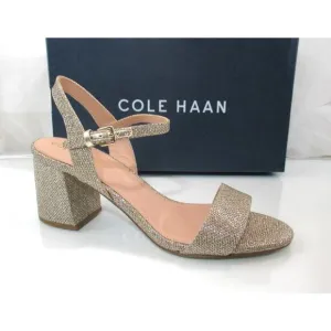 Cole Haan Josie Block Heel Sling Back Sandals Gold Glitter Size 7.5