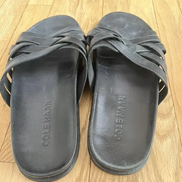 Cole Haan Mens Feathercraft Slide Sandals Black Leather Slip On Size 11