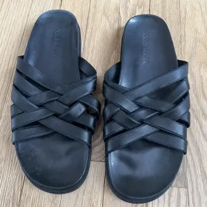 Cole Haan Mens Feathercraft Slide Sandals Black Leather Slip On Size 11