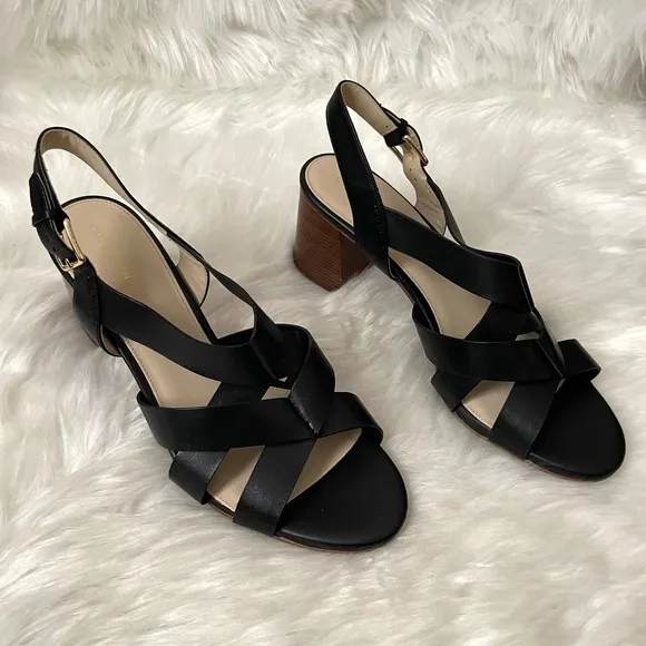 Cole Haan Sandals Womens Size 10.5 Black Faux Leather Heeled Slingback Jamie NEW