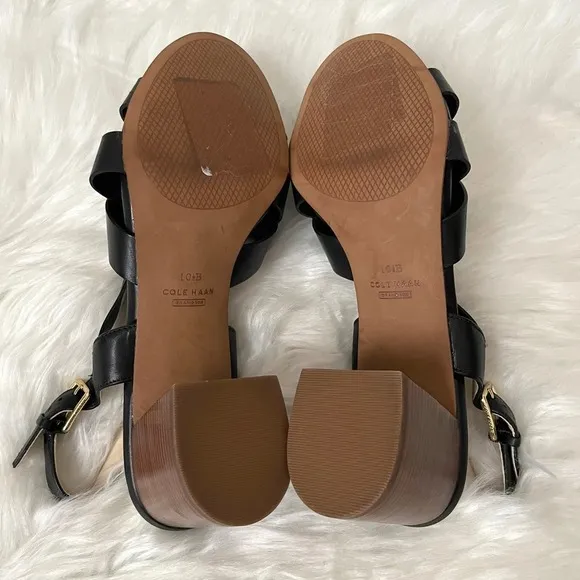 Cole Haan Sandals Womens Size 10.5 Black Faux Leather Heeled Slingback Jamie NEW