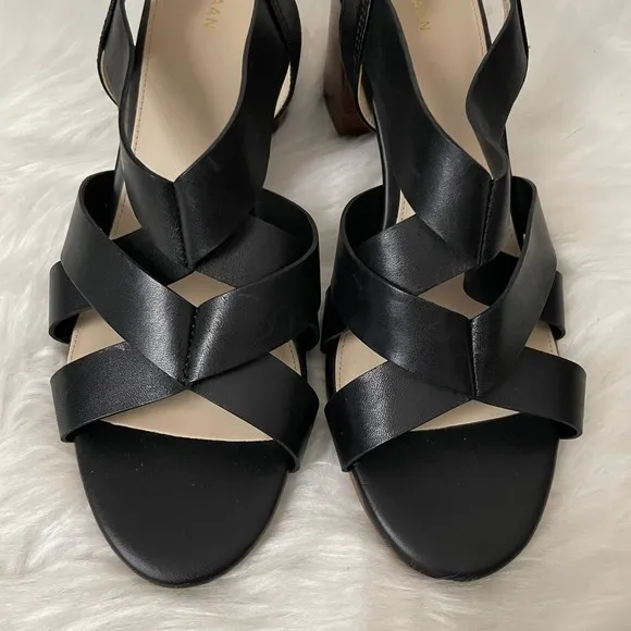 Cole Haan Sandals Womens Size 10.5 Black Faux Leather Heeled Slingback Jamie NEW