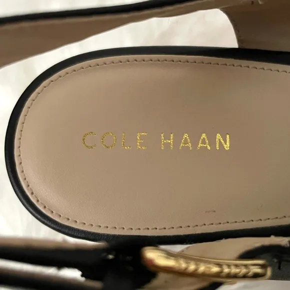 Cole Haan Sandals Womens Size 10.5 Black Faux Leather Heeled Slingback Jamie NEW