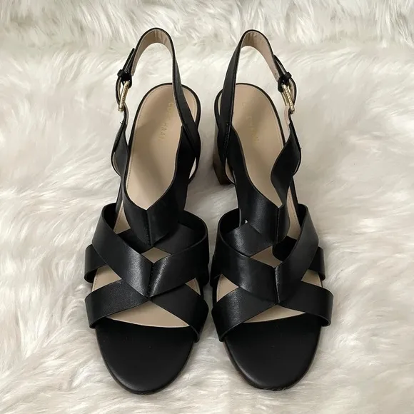 Cole Haan Sandals Womens Size 10.5 Black Faux Leather Heeled Slingback Jamie NEW