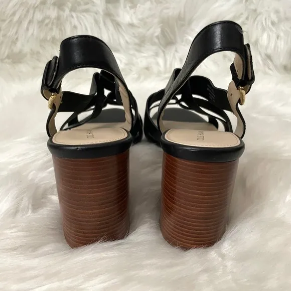 Cole Haan Sandals Womens Size 10.5 Black Faux Leather Heeled Slingback Jamie NEW