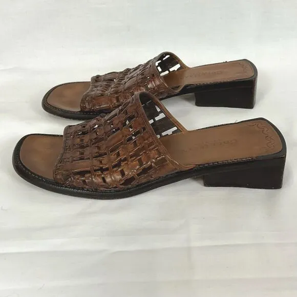 Cole Haan Vintage 90's-Y2K Lattice Woven Brown Leather Slide Sandals Sz 7.5 B