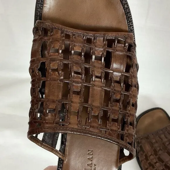 Cole Haan Vintage 90's-Y2K Lattice Woven Brown Leather Slide Sandals Sz 7.5 B