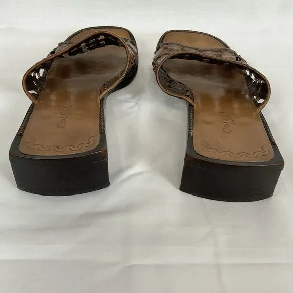 Cole Haan Vintage 90's-Y2K Lattice Woven Brown Leather Slide Sandals Sz 7.5 B