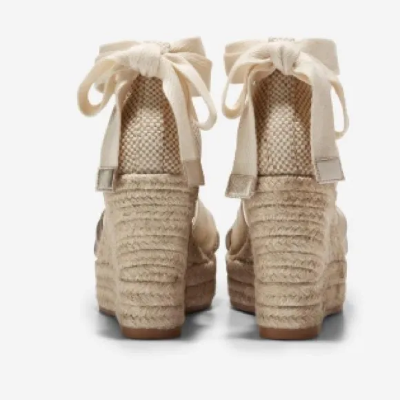 Cole Haan Women's 8 Cloudfeel Hampton Wedge Sandals Soft Gold-natural Canvas