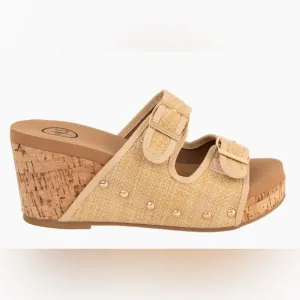 Colombia Comfort NEW Raffia Natural Woven Buckle Cork Wedge Platform Sandals