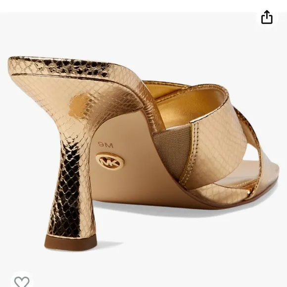 COPY - Michael Kors Clara Mule Sandals Gold shiny snake skin leather