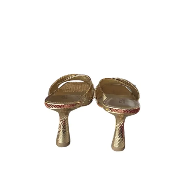 COPY - Michael Kors Clara Mule Sandals Gold shiny snake skin leather
