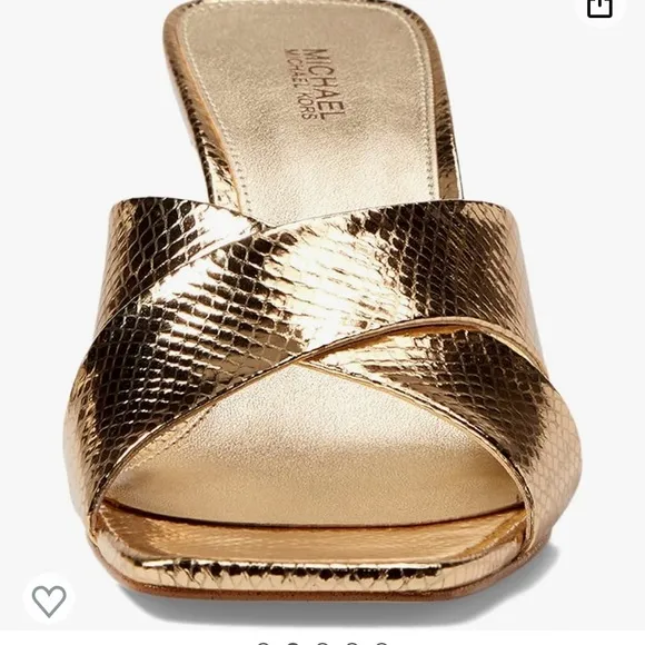 COPY - Michael Kors Clara Mule Sandals Gold shiny snake skin leather