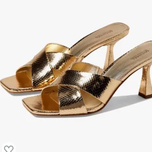 COPY - Michael Kors Clara Mule Sandals Gold shiny snake skin leather