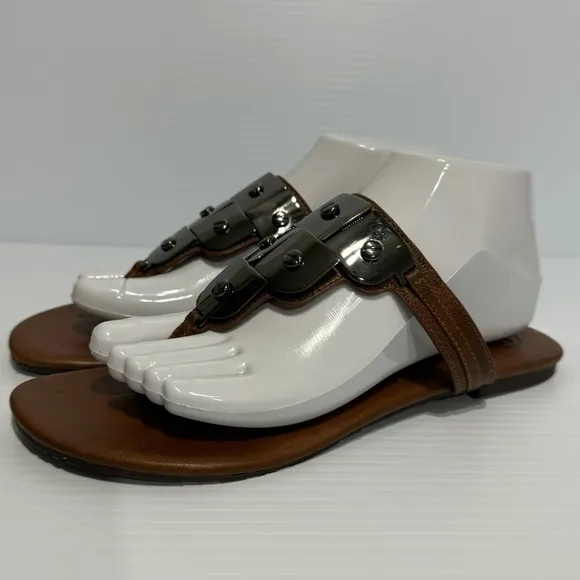 COPY - Tory Burch Alex Brown Leather Thong Sandals Size 8 1/2