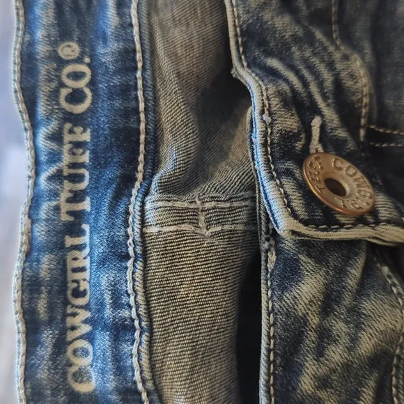 COWGIRL TUFF &quot;C. Breeze&quot; flares wide leg jeans acid wash bell bottoms sz 34x35L