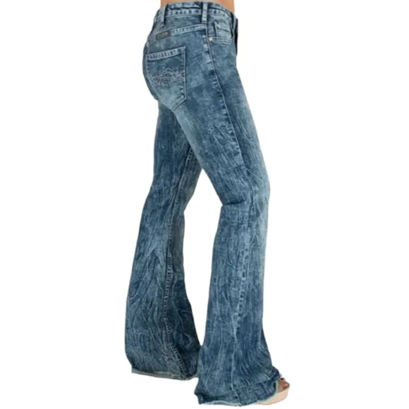 COWGIRL TUFF &quot;C. Breeze&quot; flares wide leg jeans acid wash bell bottoms sz 34x35L