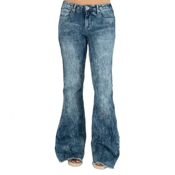 COWGIRL TUFF &quot;C. Breeze&quot; flares wide leg jeans acid wash bell bottoms sz 34x35L