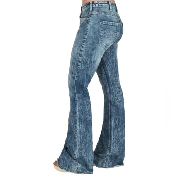 COWGIRL TUFF &quot;C. Breeze&quot; flares wide leg jeans acid wash bell bottoms sz 34x35L