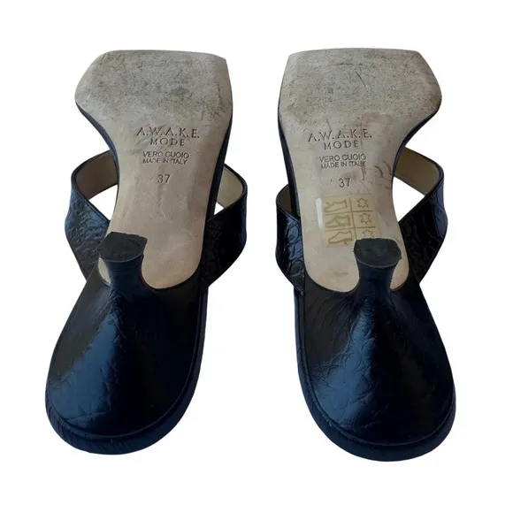 Croc Embossed Kitten Heel Sandals