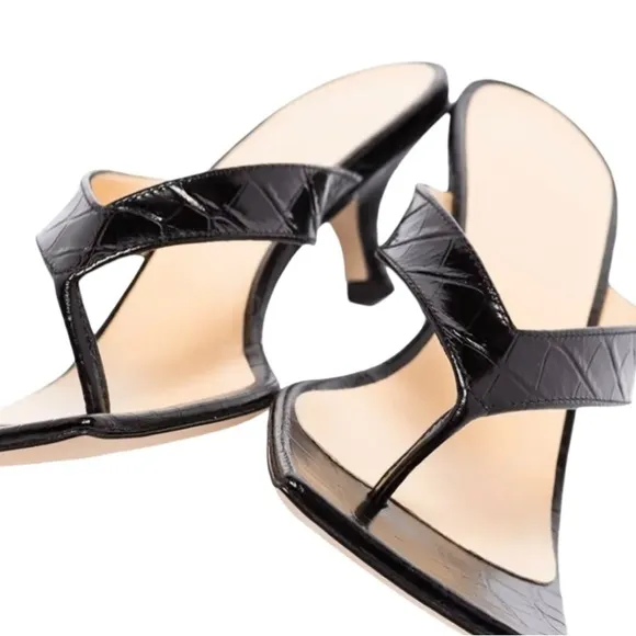 Croc Embossed Kitten Heel Sandals