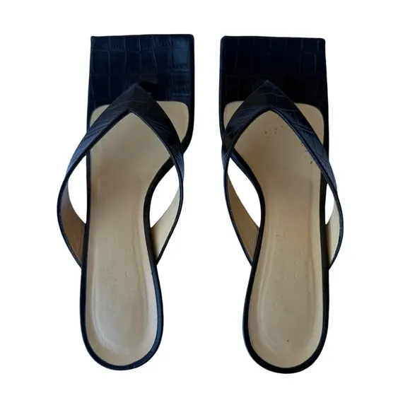 Croc Embossed Kitten Heel Sandals