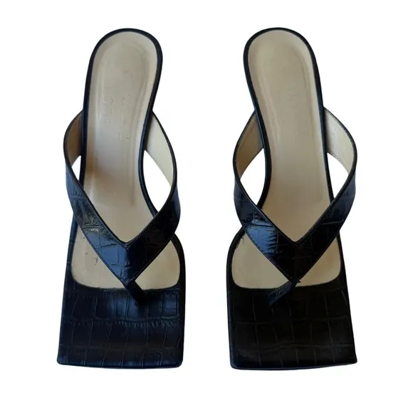 Croc Embossed Kitten Heel Sandals