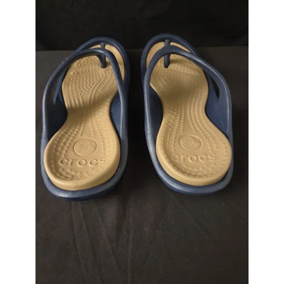Crocs Athens Men Sz 12 Flip Flops Sandals Thong Blue Gray Rubber Slip On Comfort
