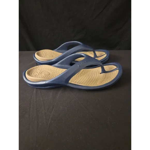 Crocs Athens Men Sz 12 Flip Flops Sandals Thong Blue Gray Rubber Slip On Comfort
