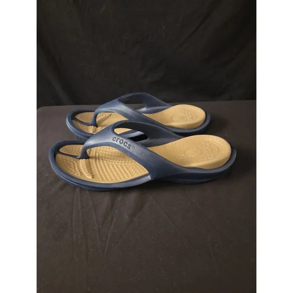 Crocs Athens Men Sz 12 Flip Flops Sandals Thong Blue Gray Rubber Slip On Comfort