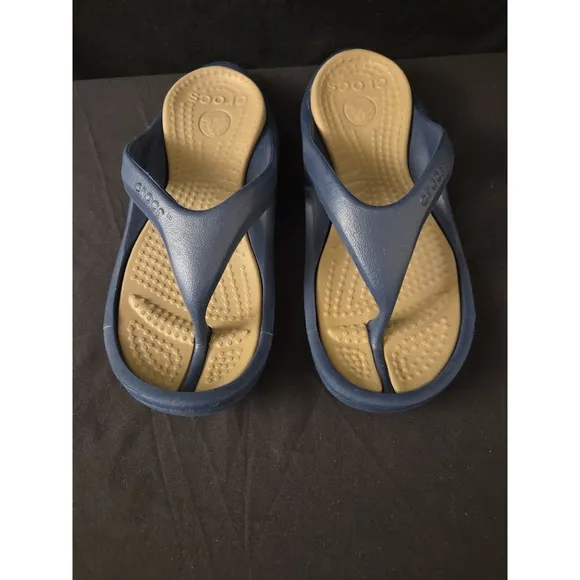 Crocs Athens Men Sz 12 Flip Flops Sandals Thong Blue Gray Rubber Slip On Comfort