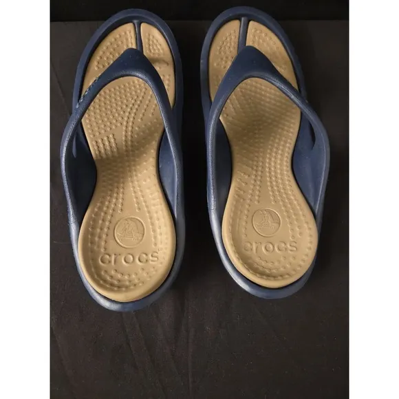 Crocs Athens Men Sz 12 Flip Flops Sandals Thong Blue Gray Rubber Slip On Comfort