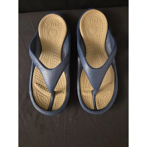 Crocs Athens Men Sz 12 Flip Flops Sandals Thong Blue Gray Rubber Slip On Comfort