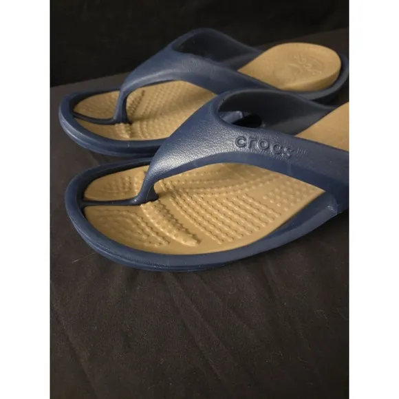 Crocs Athens Men Sz 12 Flip Flops Sandals Thong Blue Gray Rubber Slip On Comfort