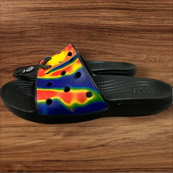 CROCS Classic Tie Dye Slides Sandals for Men Size 8 or Women Size 10.