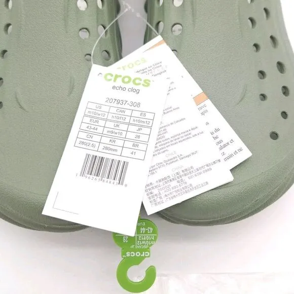 Crocs Echo Clog (Mens Size‎ 10) Slip On Shoes Sandals Moss Green New In Package