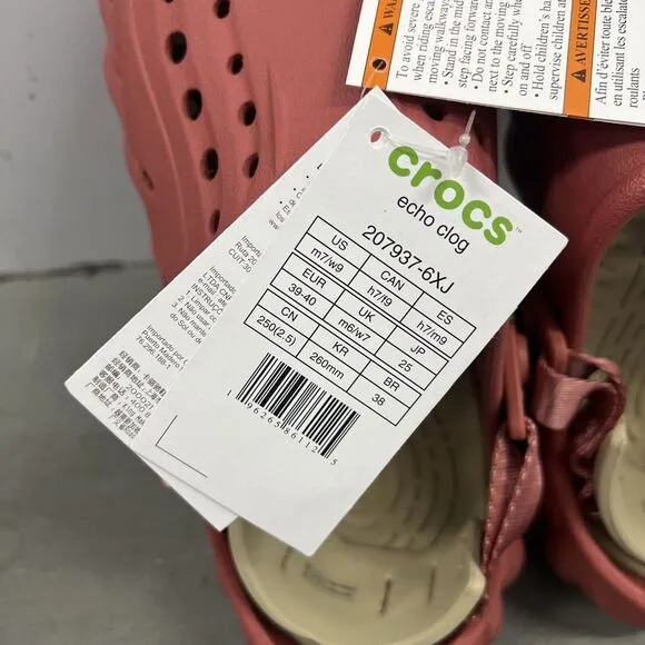 Crocs‎ Echo Clog (Womens 9 Mens 7) Slip On Shoes Sandals Strawberry Wine Red New