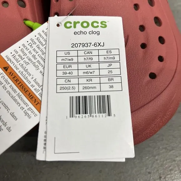 Crocs‎ Echo Clog (Womens 9 Mens 7) Slip On Shoes Sandals Strawberry Wine Red New