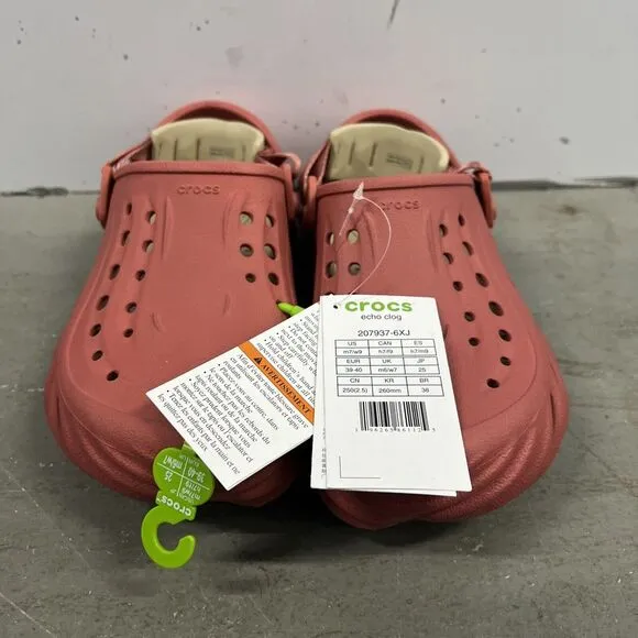 Crocs‎ Echo Clog (Womens 9 Mens 7) Slip On Shoes Sandals Strawberry Wine Red New