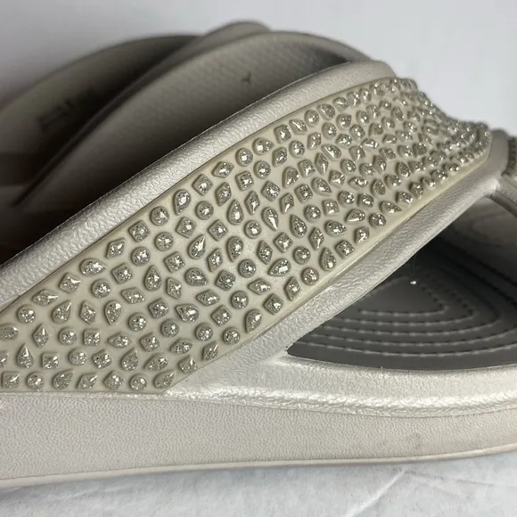 CROCS Gray Sloane Diamante Embellished Cross Strap Wedge Slide Sandals